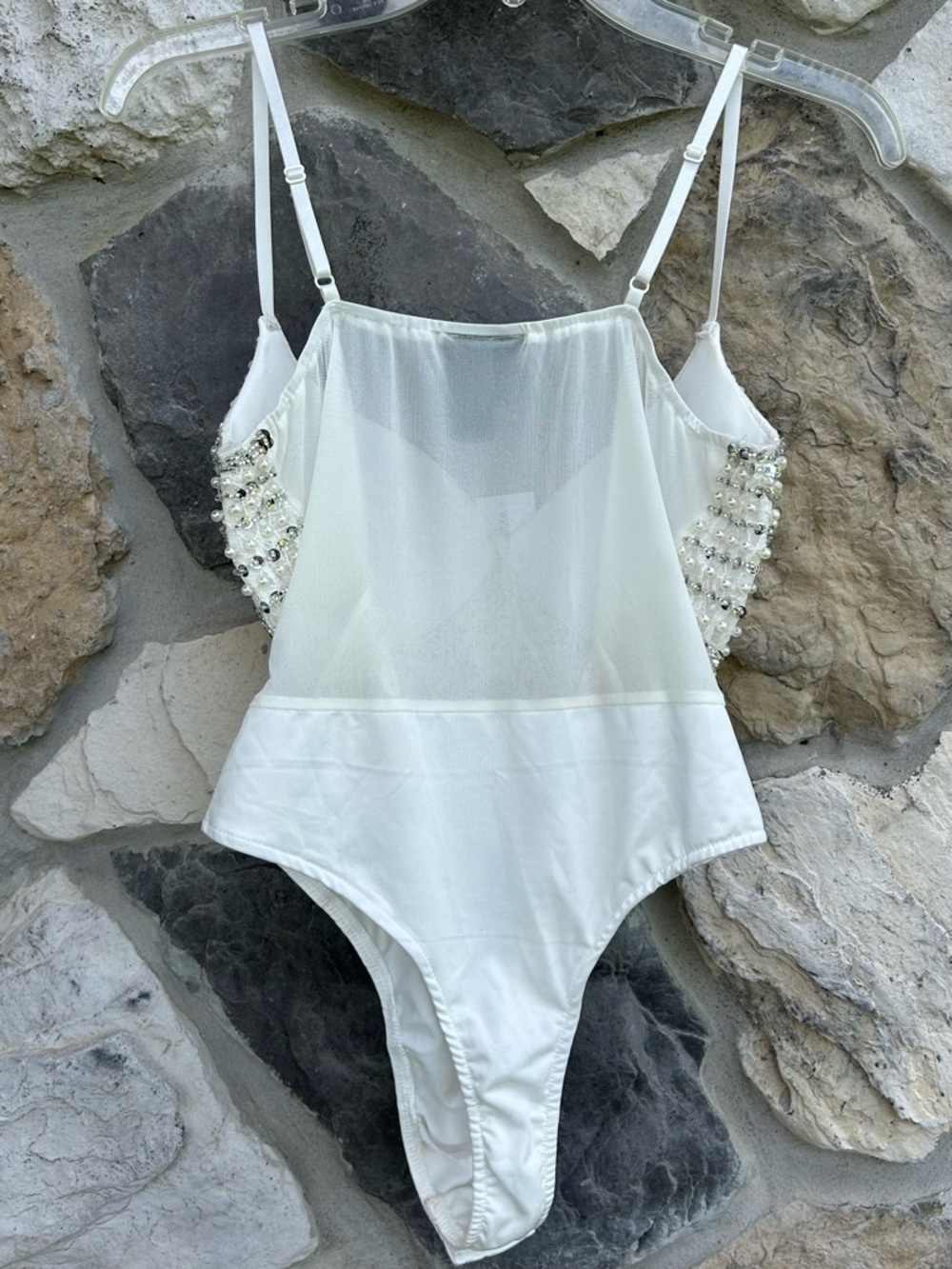 NEW Windsor Bodysuit Size M White Pearl Sequin Bridal Bachelorette Party Date - Picture 4 of 7